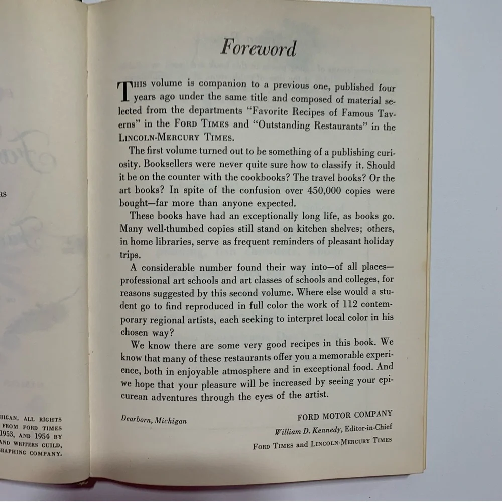 1954 The 2nd Ford Treasury of Favorite Recipes from Famous Eating Places Book